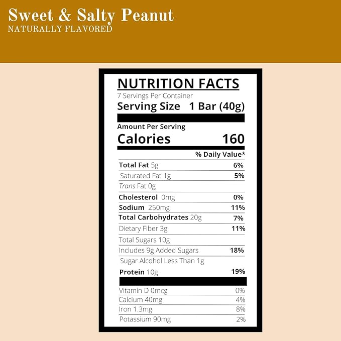 Nutmeg State Nutrition - High Protein Snack Bars 10g Protein 160 Calories Low Sodium 20g Carbs 2g Fiber 7 Servings Per Box (Sweet &amp Salty Peanut)