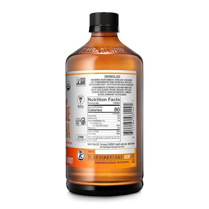 Health-Ade Kombucha Tea Organic Drink Fermented Tea with Living Probiotics Detoxifying Acids Supports Gut Health Non-GMO Vegan Gluten Free 12 Pack (16 Fl Oz Bottles) Citrus Immune Boost