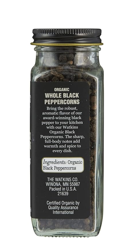 Watkins Gourmet Organic Spice Jar Whole Black Peppercorns 2.6 oz. Bottle 3-Pack