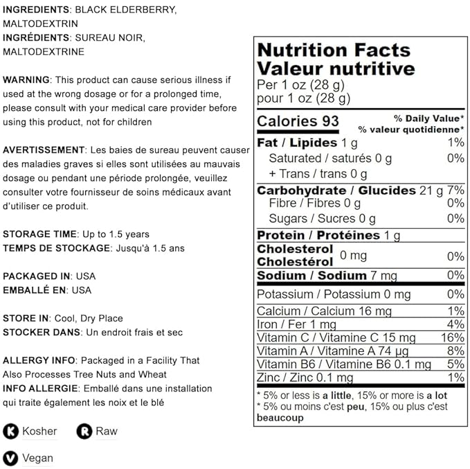 Food to Live Black Elderberry Juice Powder 2 Pounds - Raw Dried Berries Unsulfured Vegan Bulk For Baking Juices Smoothies Yogurts Instant Breakfast Drinks No Sulphites Contains Maltodextrin