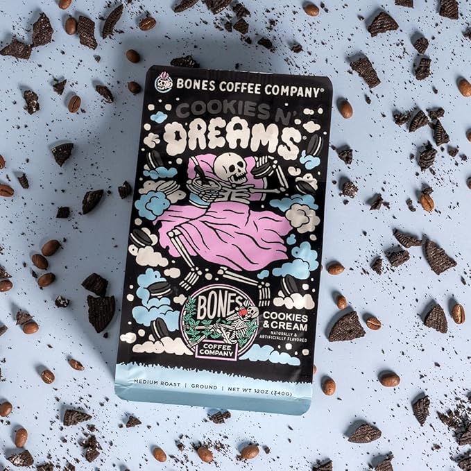 Bones Coffee Company Cookies 'N Dreams and Irish Cream Flavored Ground Coffee Beans Bundle | 12 oz Medium Roast Arabica Low Acid Coffee (Ground)