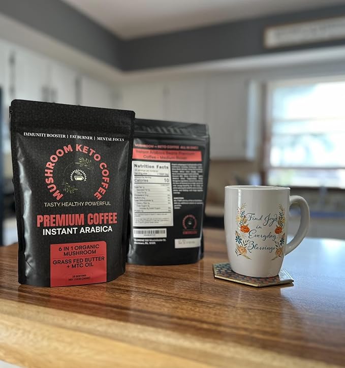 Vilorenz Mushroom-Keto Coffee. NO AFTER TASTE. Organic Adaptogenic Mushrooms Grass Fed Butter and MCT Oil for Keto lifestyle. Premium Instant Arabica Beans Medium Roast. 100% COFFEE TASTE