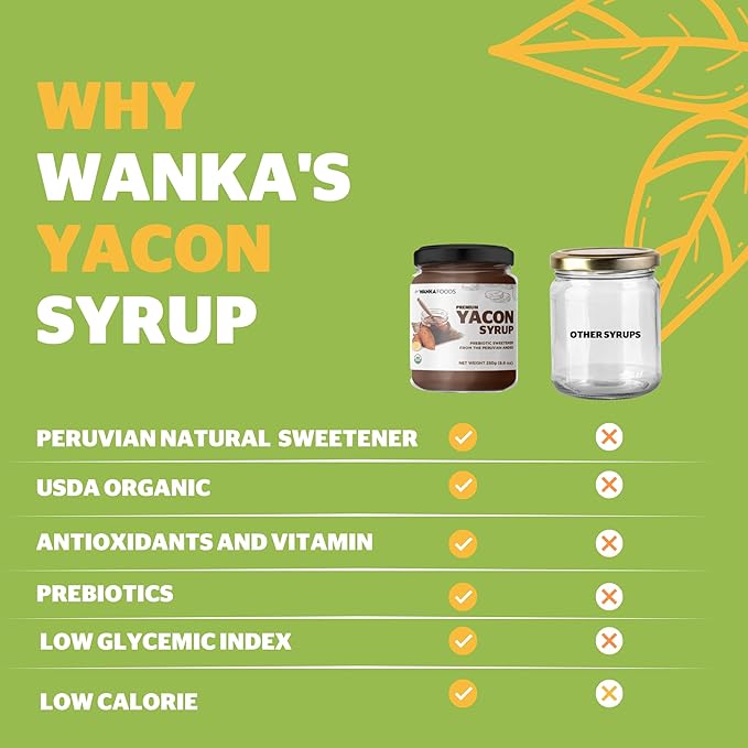 Organic Yacon Syrup 8.8oz - 250g – Plant-Based Natural Sweetener from Peru Low Glycemic Sweetener Alternative Smooth Caramel Flavor USDA Organic