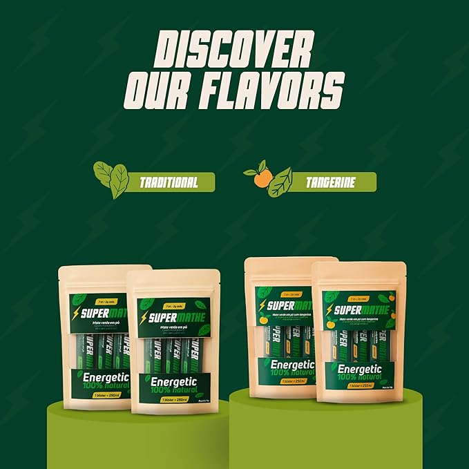 SuperMathe Yerba Mate Powder Mix – Zero Calorie Natural Energy Drink – 2-Pack Original Green Mate + 2-Pack Tangerine Flavor (28 Single-Serve Sticks)