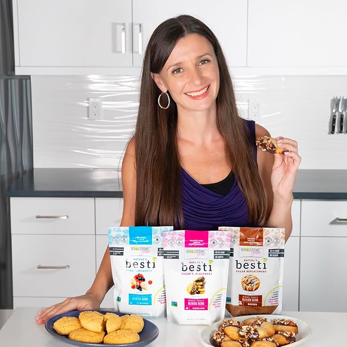 Wholesome Yum Besti Natural Brown Sugar Substitute - Keto Brown Monk Fruit Sweetener Blend With Allulose (No Erythritol) - Non GMO Zero Carb Zero Calorie Sugar Free No Aftertaste (12 oz 2 Pack)