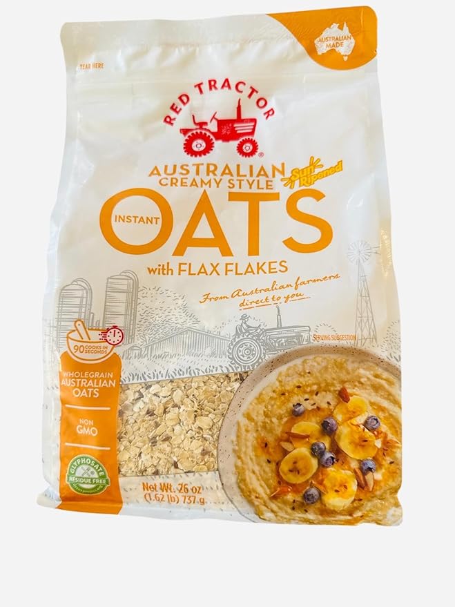 Red Tractor Australian Creamy Style Instant Oats with Flax Flakes Wholegrain Non-GMO 26 oz