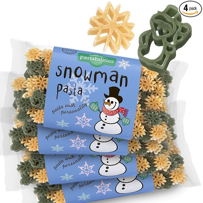 Pastabilities Fun Shaped Pasta for Kids - Christmas - Snowman and Snowflake Holiday Theme Non-GMO Natural Wheat and Vegetable Pasta All-Natural Kosher Certified Made in the USA (4 Pack 14 Oz)