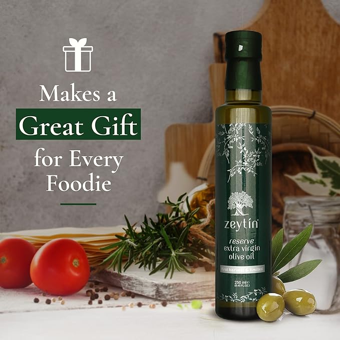 Zeytin Reserve Olive Oil Extra Virgin - Early 2024 Harvest Bottled in May - Awarded Brand - Limited Edition - Vegan Keto &amp Cold Pressed Olive Oil for Cooking Soup &amp More (8.5fl oz - Pack of