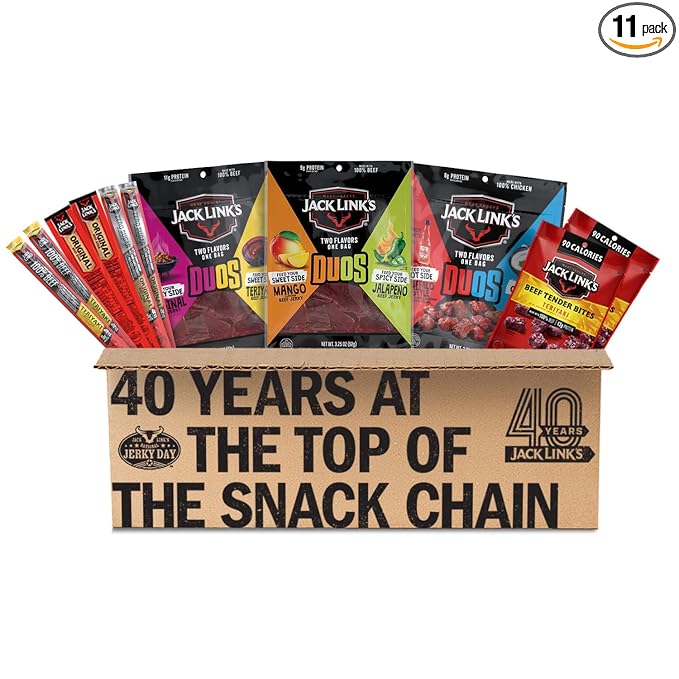 Jack Link’s DUOs Gift Box – Includes Beef Jerky Chicken &amp Tender Bites &amp Sticks Great Protein Gifts for Dad Men or Meat Lovers Ideal for Holidays &amp More – 11-Piece Beast Snack Variety