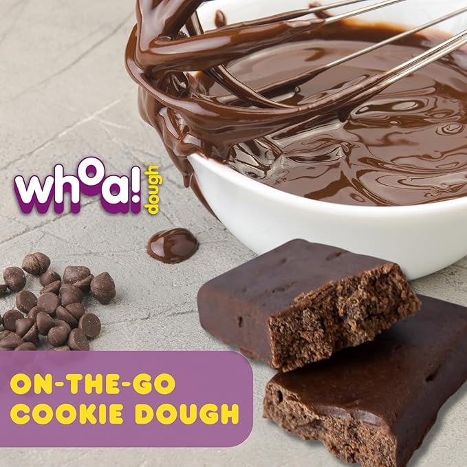 Whoa Dough Edible Cookie Dough Bars- Certified Non-GMO Kosher and Gluten Free Bars - Healthy Snack Foods - Plant Based Snacks Made With Real Ingredients - Brownie Batter Cookie Dough - 4 Pack