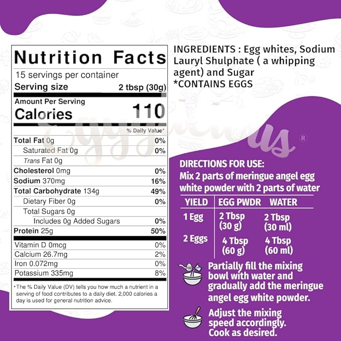Eggylicious Meringue Powder – Made w/Pure Egg Whites - Gives Body &amp Stability to a variety of icings – Ideal for Homemade Filling/Royal Icing/Cake Decorations &amp More – Preservatives Free – 1lb