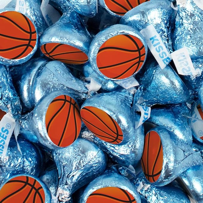 85 Pcs Basketball Candy Party Favors Milk Chocolate Kisses (13.6oz) - Light Blue