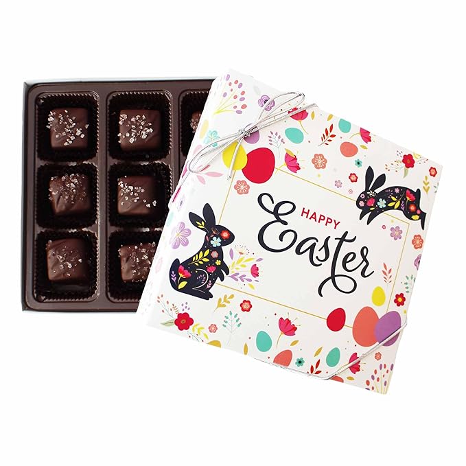 Vermont Nut Free Chocolates Easter Dark Chocolate Sea Salt Caramels (9-Pieces) Kosher Nut-Free Egg-Free