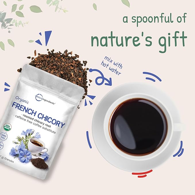 Organic French Chicory Root 2lbs | Roasted Chicory Granule | Brews like Regular Coffee | Caffeine Free Coffee Substitute | Rich in Prebiotic Fiber | Non-GMO