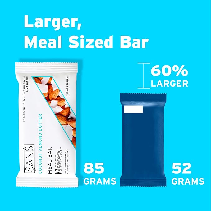 SANS Meal Replacement Protein Bar Gluten Free Healthy High Protein Snacks High Fiber No Sugar Added Dairy Free Soy Free Variety Pack 30 Bars