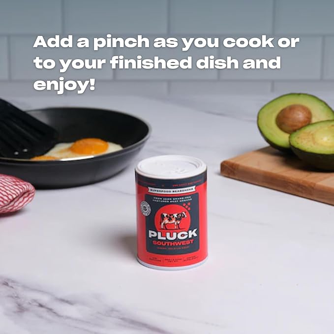 Pluck Southwest AKA Spicy Mild Organ Meat Blend Seasoning | From Grass-Fed &amp Grass-Finished Pastured Beef Organs with Redmond Real Sea Salt | As Seen on ABC’s Shark Tank | 100 Servings
