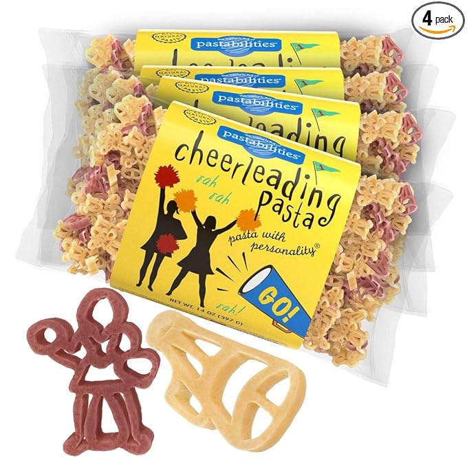Pastabilities Fun Shaped Pasta for Kids - Cheerleading Shaped - Cheer and Megaphone Sport Theme Non-GMO Natural Wheat Pasta All-Natural Kosher Certified Made in the USA (4 Pack 14 Oz)