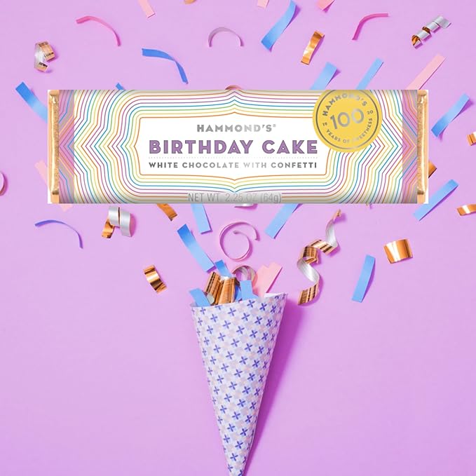 Hammond's Candies Gourmet Chocolate Candy Bars – Birthday Cake | Sweet White Chocolate with Sprinkles Confetti Birthday Cake Candy Bar Certified Kosher Handcrafted in the USA | Pack of 5