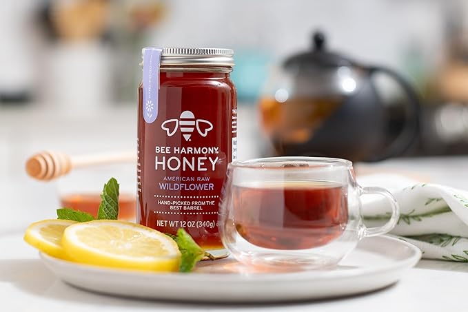 Bee Harmony Honey 5 Pack Variety Pack Contains 5 jars 12 ounces each (Clover Wildflower Orange Blossom Berry and Blueberry)
