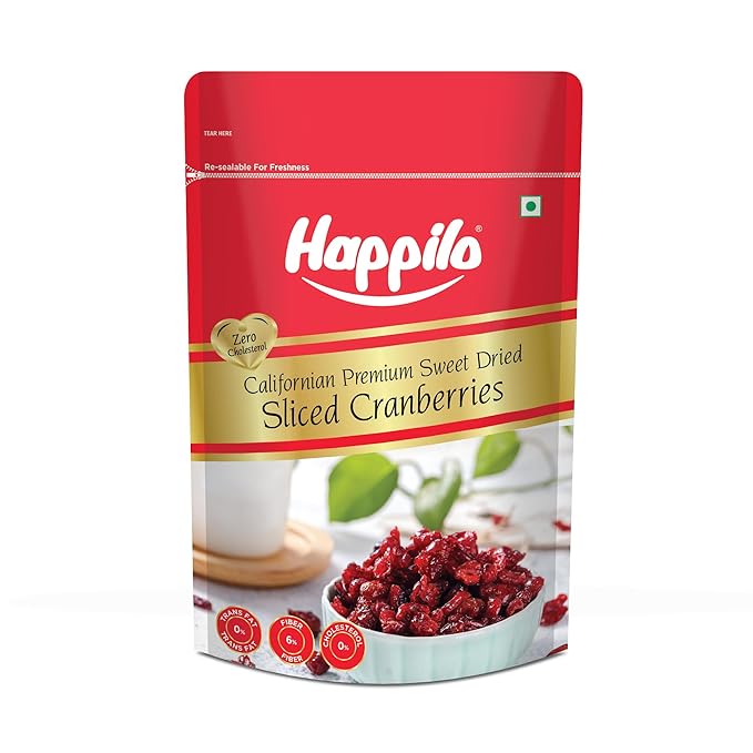 Happilo Premium Californian Dried and Sweet Sliced Cranberries 200g | Real dried fruit | High Antioxidants Dietary Fiber | Healthy Sweet Treats