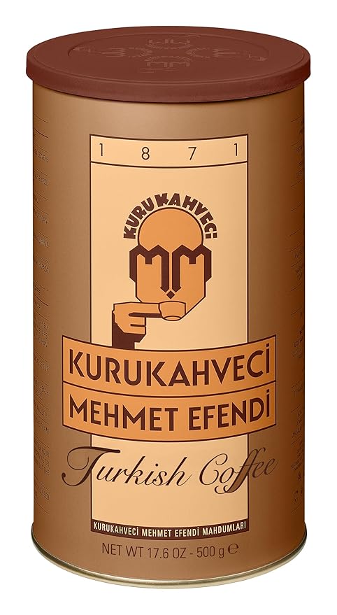KURUKAHVECI MEHMET EFENDI Turkish Coffee Arabica Beans Roasted GroundRich Aroma Fresh Medium to Heavy-bodied Original Taste Since 1871 (17.6 OZ / 500 Gr)