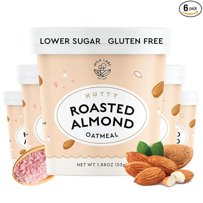 Mylk Labs Roasted Almond Protein Oatmeal Cups Whole Grain Low Sugar High Fiber Breakfast with Superfoods Quick &amp Easy On the Go Instant Oatmeal Rolled Oats Gluten Free Vegan Nut Free 6
