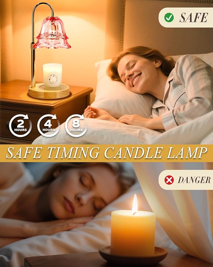 Pink Candle Warmer Lamp with Timer Dimmable Birthday Gifts for Women Mom Flower Candle Lamp with 2 Bulbs for Jar Candles Lamp Candle Warmer House Warming Gift for Bedroom