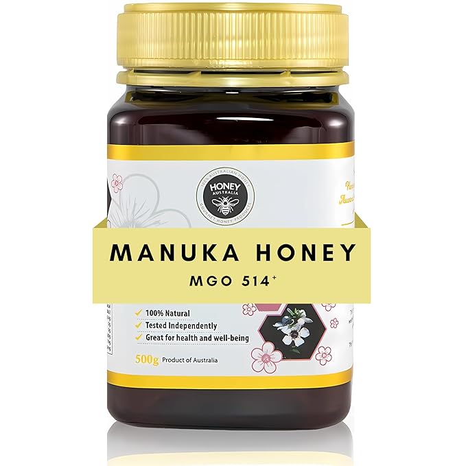 Honey Australia Manuka Honey MGO 514+ | 17.6 oz | Raw Organic Pure Certified Australian Honey for Immunity Support &amp Vitality | Natural Sweetener &amp Health Boost | Medical Grade Nutrient-Ric