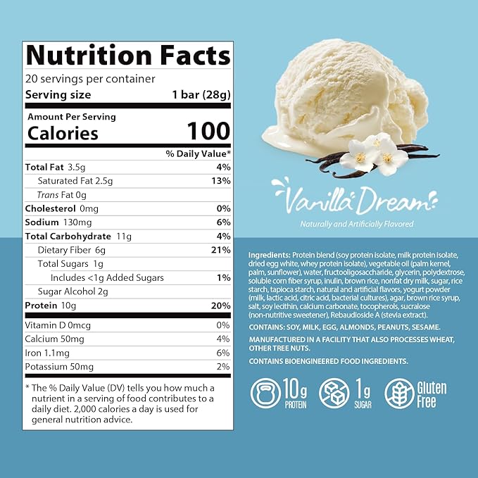 Genius Gourmet Crispy Protein Treat Vanilla Dream Keto Snack Low Carb Low Sugar &amp Gluten Free Protein Snacks for Adults 10G of Whey Protein per Protein Bar 5 Net Carbs On The Go Snack 10