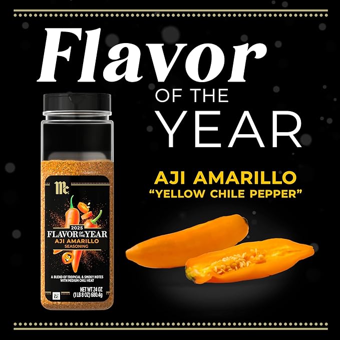 McCormick Seasoning Aji Amarillo 2025 Flavor of the Year Made for Chefs Blend of Tropical &amp Smoky Notes with Medium Chile Heat For Seafood Fish Veggies Poultry Sauces Salsa and More 24