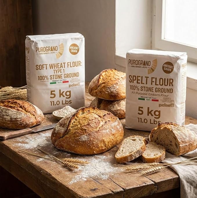 Polselli Purograno100% Stone Ground Spelt (Farro) Flour 5kg 11 lb – Ancient Whole Grain High Protein All-Purpose for Bread Pizza Pasta &amp Pastries – Imported from Italy. Unbleached unbroma