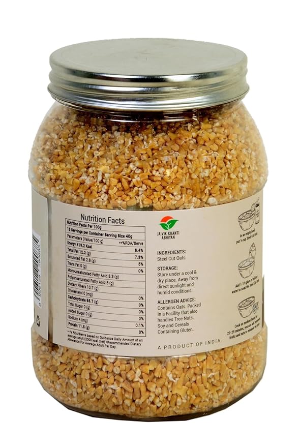 Orgrain India Steel Cut Oats 22.92 oz For Weight Loss | Sugar Free Oats | Healthy Breakfast | 100% Wholegrain Healthy Breakfast