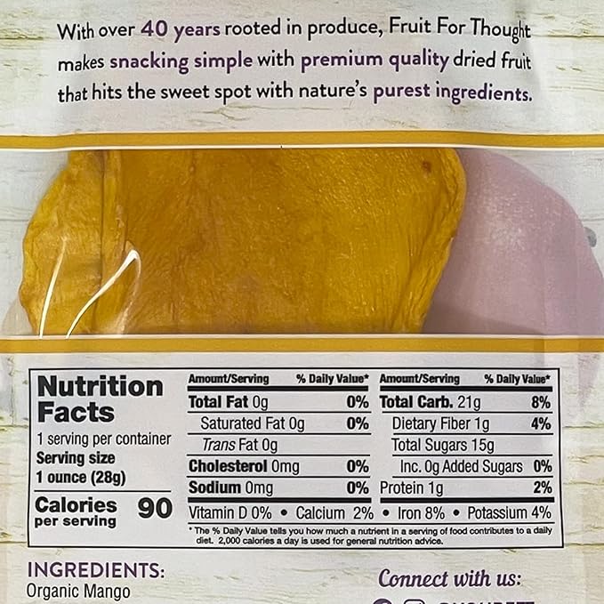 Fruit for Thought Organic Dried Mango | Dried Fruit Snack Packs Ideal for the Family | No Sugar Added | At Home Work or On the Go | 1 Ounce Bags Pack of 12