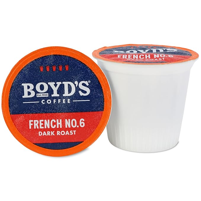 Boyd’s Coffee French No. 6 Dark Roast Single Serve Pods 12 Count (Pack of 6) – Rich Sweet &amp Smoky Arabica Coffee – Compatible with K-Cup Brewers