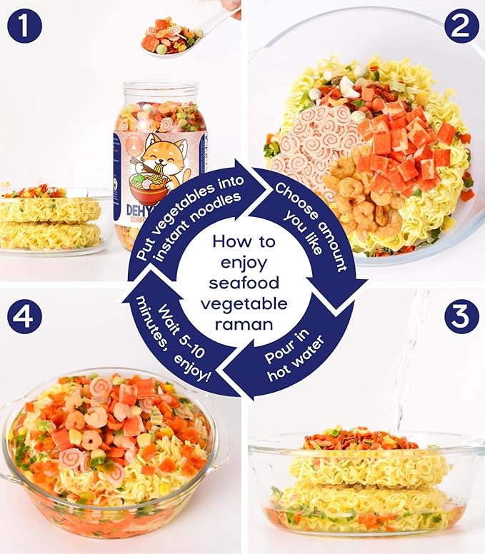 16oz Freeze-Dried Seafood &amp Vegetable Mix - 100% Natural Dehydrated Ramen Toppings 11-Ingredient Blend for Soup Pizza &amp Emergency Food Supply Large Value Pack No Additives 454g