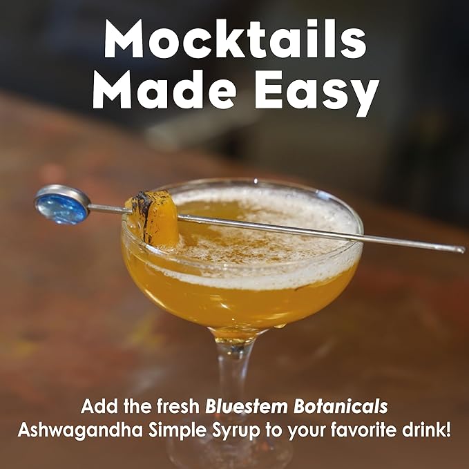 Bluestem Botanicals Organic Ashwagandha Simple Syrup 8 oz Cocktail and Mocktail Mixer for Drinks Non-Alcoholic