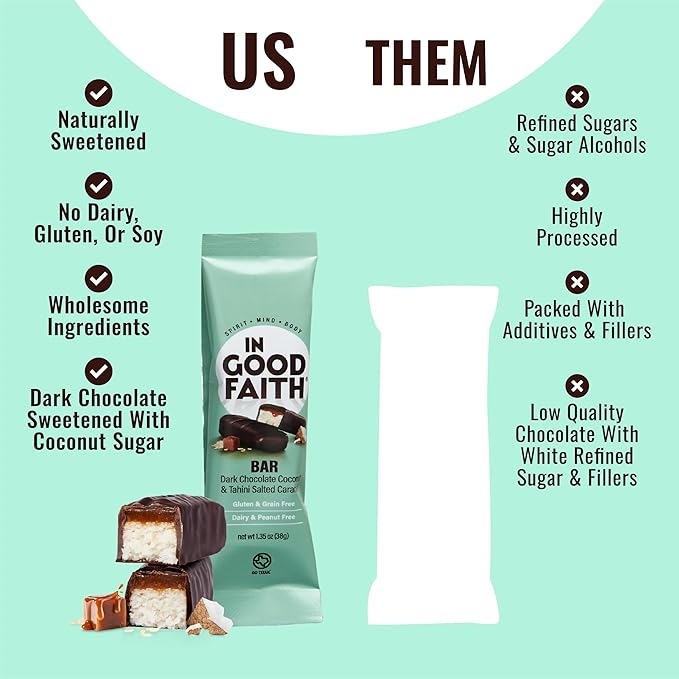 In Good Faith Dark Chocolate Coconut &amp Salted Caramel Bars Healthy Gluten Free Vegan Dairy Free Chocolate Bars (12 pack)