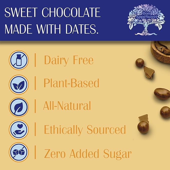 Bon Appesweet Date Sweetened Chocolate | Golden Bar Chocolate Chips &amp Golden Covered Almond Protein Snacks | Variety (Pack of 3) | Zero Added Sugar 54% Cacao Plant Based Dairy and Guilt Free!