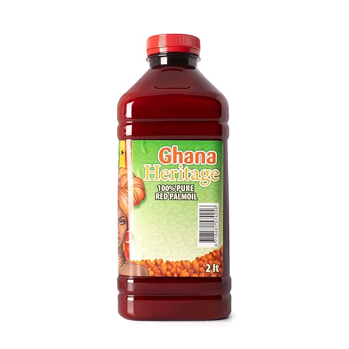 Ghana Heritage 100% Red Palm Oil 67.63 Fl Oz – Pure Red Palm Oil for Cooking – Natural African Palm Fruit Oil Authentic Pure Red Oil for Stews Sauces and More 2 Liter Bottle
