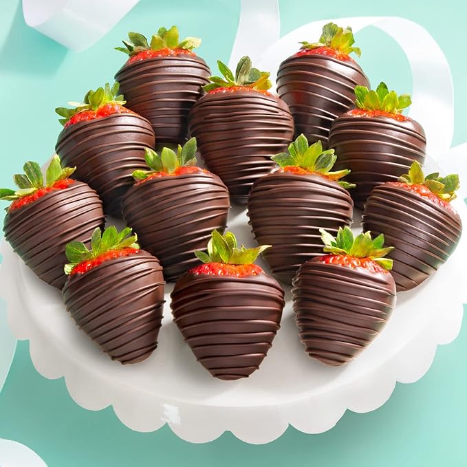 A Gift Inside 12 Dreamy Dark Chocolate Covered Strawberries for Valentine's Day Birthday Thank You