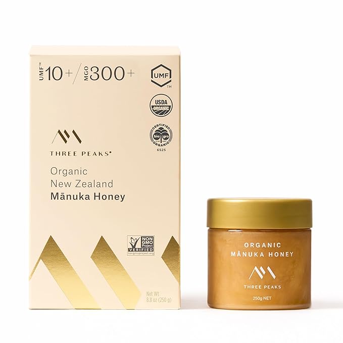 Three Peaks Organic Raw Manuka Honey UMF 10+ (MGO 300+) – USDA Organic Non-GMO Certified UMF Monofloral Manuka Honey 3rd-Party Tested Traceable Hive to Jar – New Zealand (8.8 oz UMF 10+)