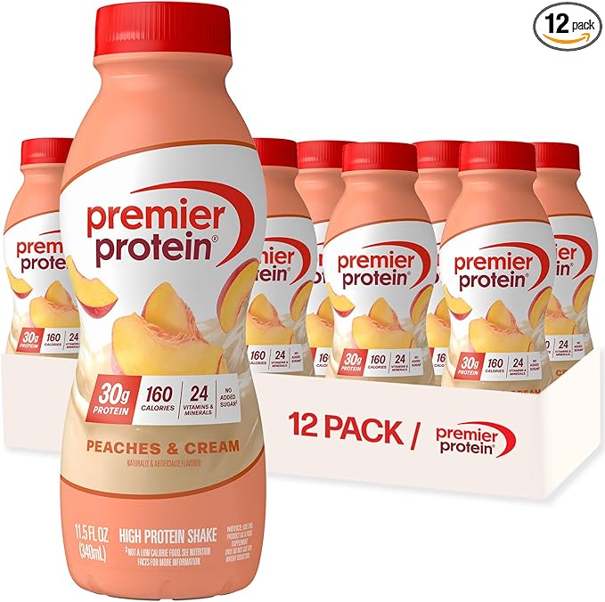 Premier Protein Shake Peaches &amp Cream 30g Protein No Added Sugar 24 Vitamins &amp Minerals to Support Immune Health 11.5 fl oz 12 Pack