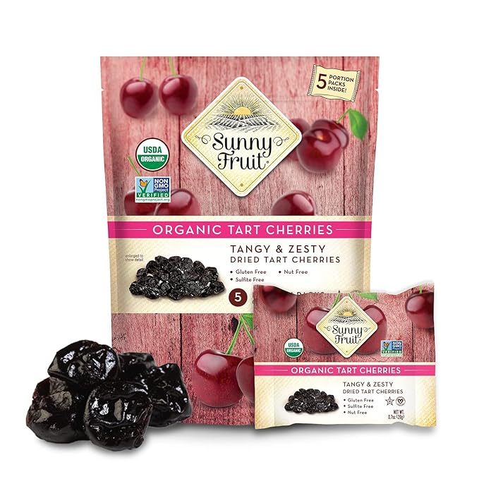 Sunny Fruit Soft Organic Dried Tart Cherries - 6 Bags (30 Individual Portion Packs) | No Preservatives | Healthy Convenient Snack Packs | ORGANIC NON-GMO VEGAN HALAL KOSHER