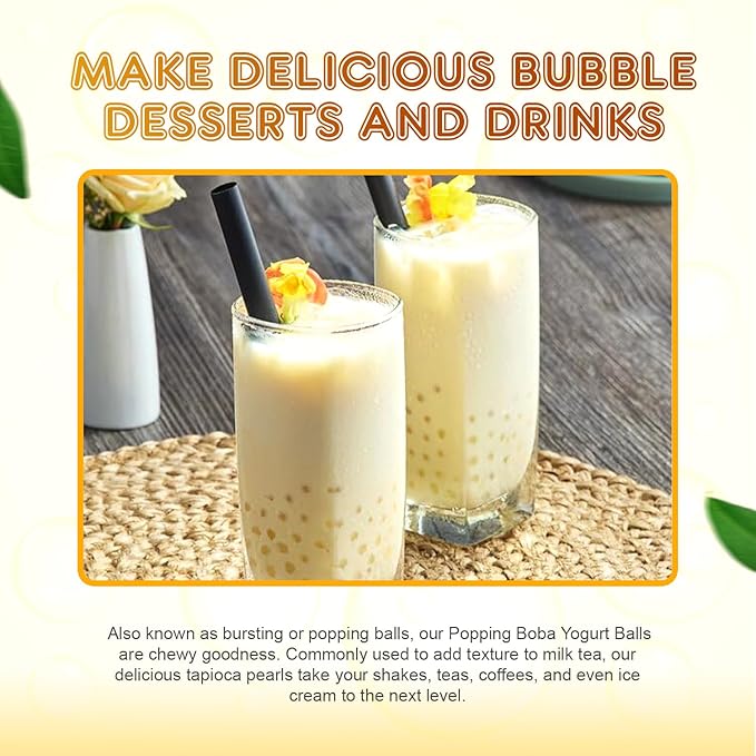 Fanale Yogurt Popping Boba Pearls Vegan Non GMO Gluten Free Fat Free Perfect for Bubble Tea Smoothies Ice Cream Desserts and Beverages.