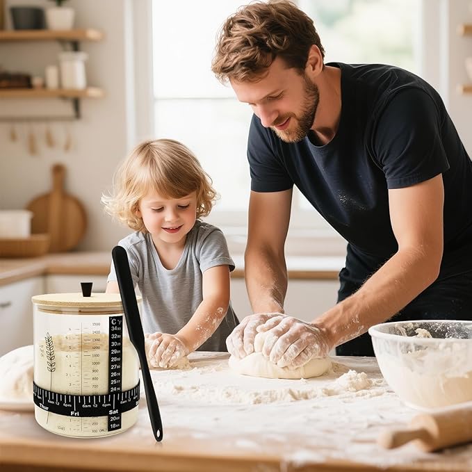 57oz Sourdough Starter Jar Wide Mouth Sourdough Jar Large Capacity Sourdough Starter Kit with Lid Band Date Tracker Temp Sourdough Bread Starter Kit for Perfect Sour Dough(1 Pack)