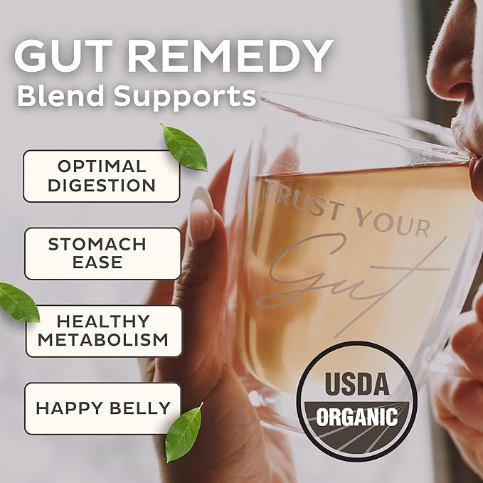 Trust Your Gut Organic Herbal Tea Blend – Lemon Balm Holy Basil Dandelion &amp Ginger Root – Supports Healthy Digestion &amp Gut Balance – Orange Spice 30 Bags
