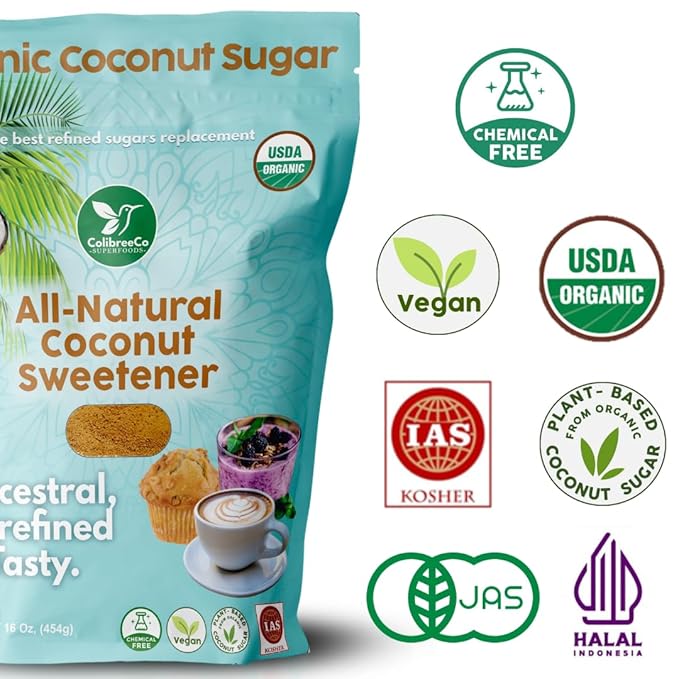 Colibreeco Organic Coconut Sugar 1 Pound (Pack of 12): Sweeten your Drinks and Recipes With Coconut Palm Sugar Gluten-Free USDA Organic Unrefined Naturally Sweet and Chemical-Free.