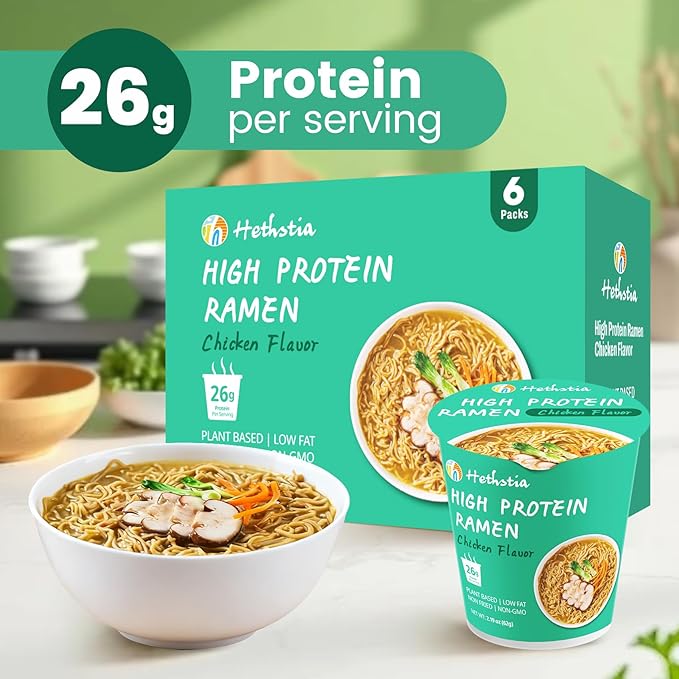 Hethstia High-Protein Ramen Cups &amp Konjac Shirataki Noodle Soup Cups 14 Pack – Pho Spicy Tom Yum Red Curry &amp Laksa Plant-Based Ready-to-Eat Meals