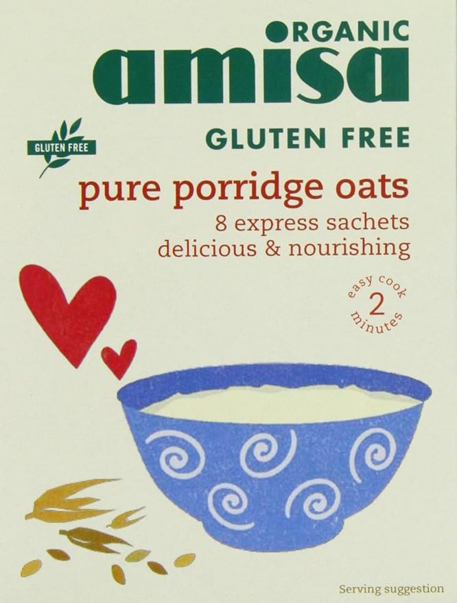 Amisa Express Pure Porridge Oats Sachets Gluten Free Organic 27 g (Pack of 4 Total 32 Sachets)