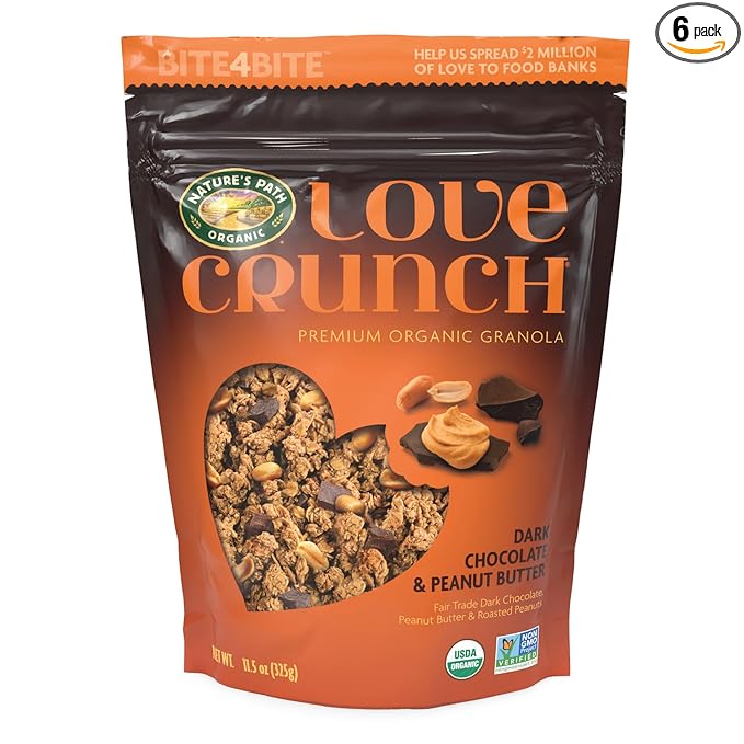 Love Crunch Organic Dark Chocolate &amp Peanut Butter Granola 11.5 oz (Pack of 6) Non-GMO Fair Trade by Nature's Path